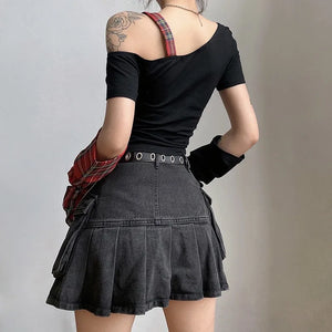 Grunge Plaid Star Patch Top