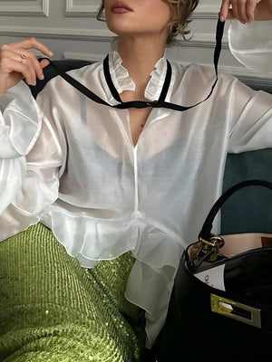 Ruffled Sheer Blouse