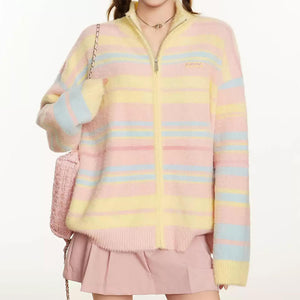 Danish Pastel Striped Zip-Up Jumper