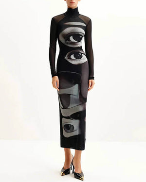 Grunge Aesthetic Eyes Print Maxi Dress