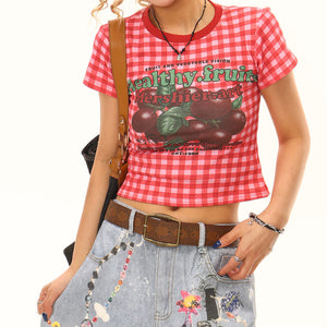 Healthy Fruits Gingham Baby Tee