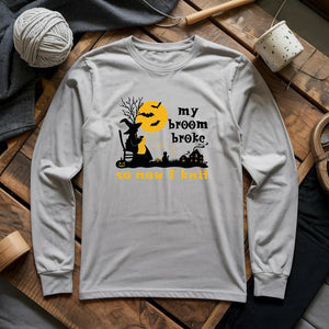 Broom Broke Knitting Witch Long Sleeve T-shirt