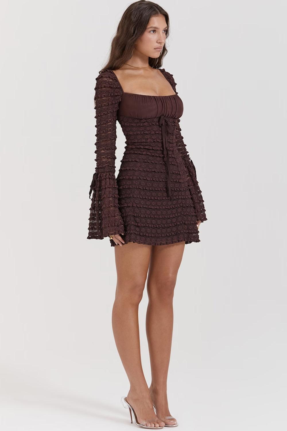 Coffee Ruched Mini Dress
