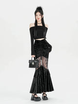 Goth Velvet Lace Maxi Skirt