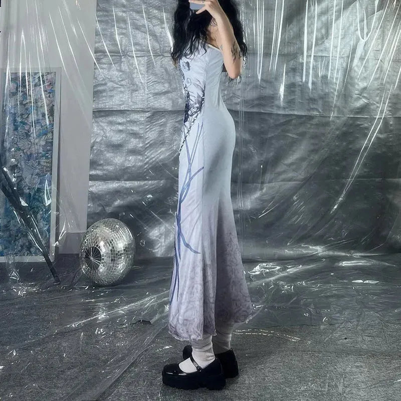 Grunge Mermaid Skeleton Maxi Dress