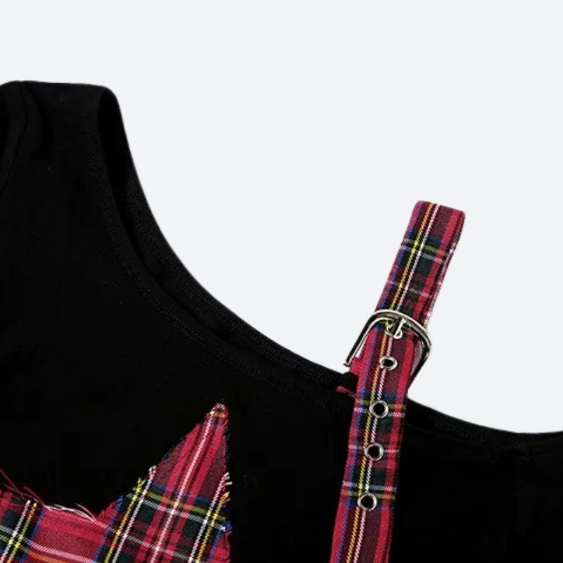 Grunge Plaid Star Patch Top