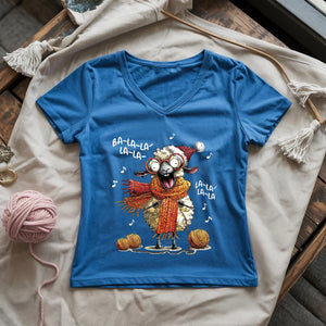 Fa-la-la Knitting Sheep Lady V-neck