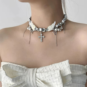 Angel Wings Cross Choker Necklace