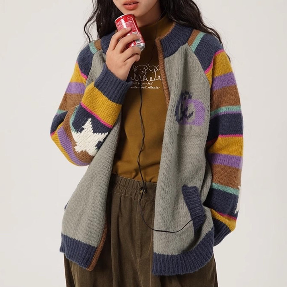 Colorful Striped Indie Kid Zip Sweater