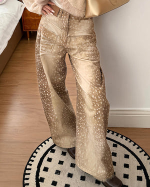 Deer Print Wide Leg Jeans