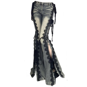 Fairy Grunge Lace Up Flared Jeans