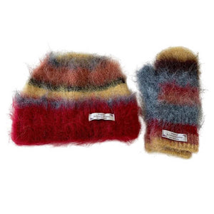 Fuzzy Striped Beanie Hat & Gloves Set