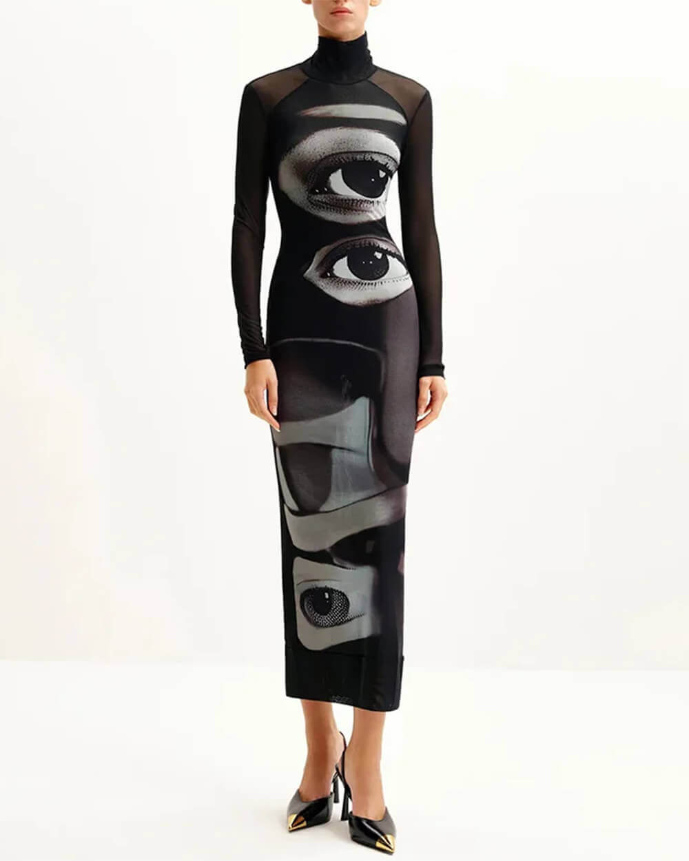 Grunge Aesthetic Eyes Print Maxi Dress