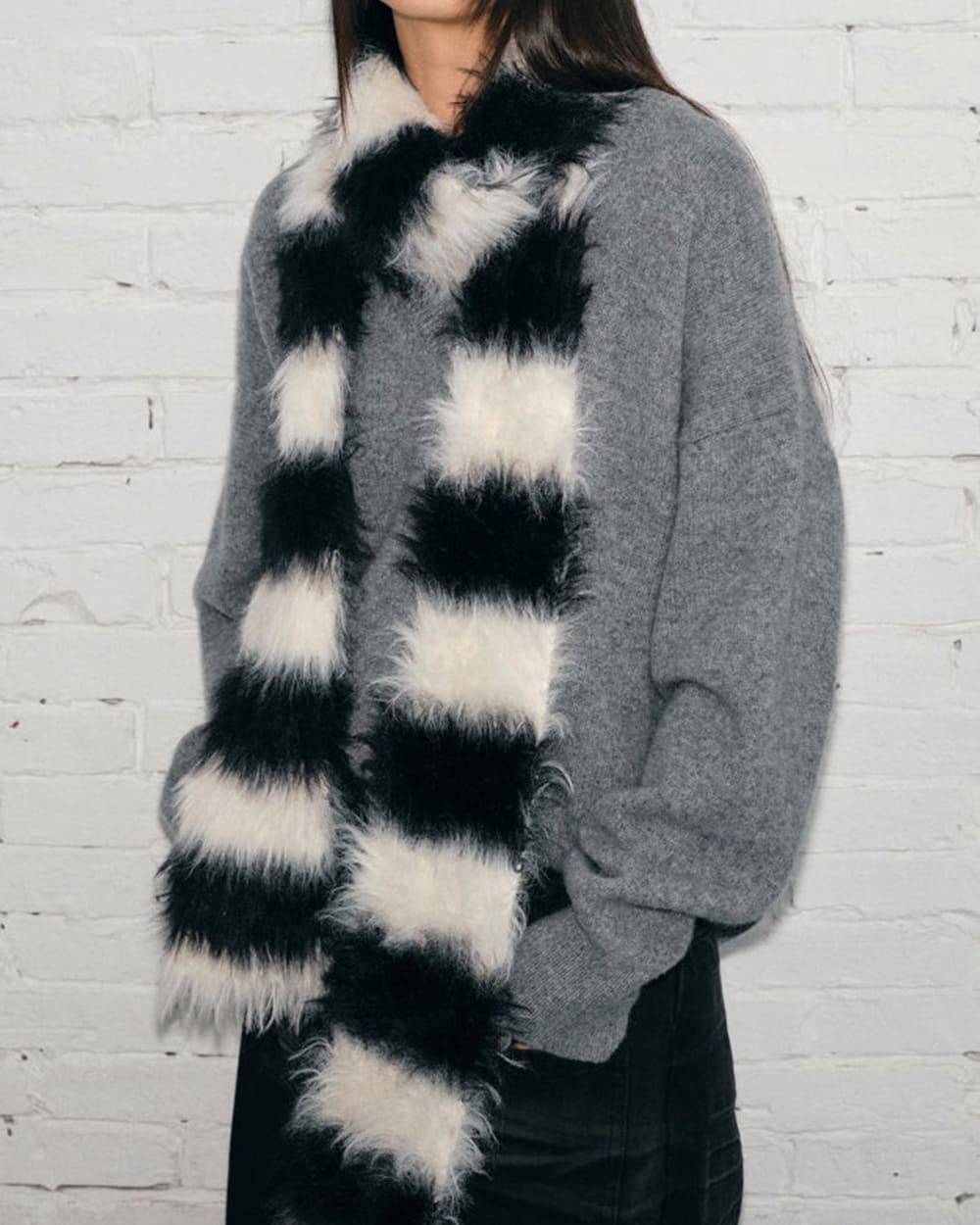 Grunge Aesthetic Fuzzy Striped Scarf