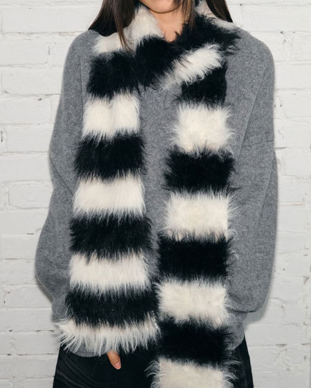 Grunge Aesthetic Fuzzy Striped Scarf