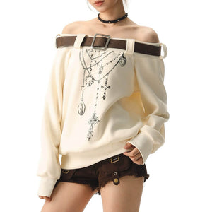 Grunge Aesthetic Off-Shoulder Sweatshirt