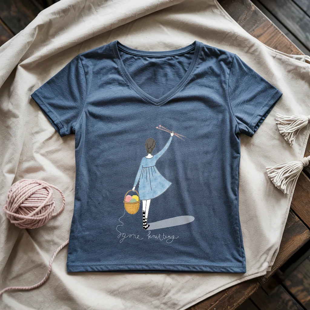 Gone Knitting Lady V-neck
