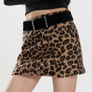 Y2K Leopard Fuzzy Mini Skirt