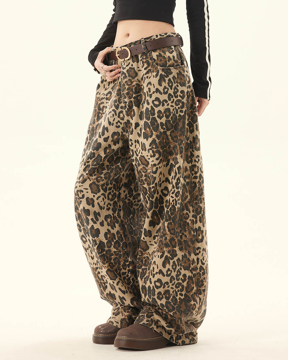 Animal Instincts Leopard Print Wide-Leg Pants