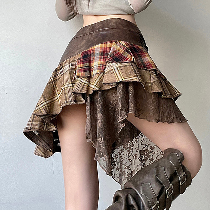 Patchwork Asymmetrical Mini Skirt