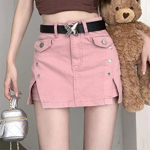 Pink Denim Skort with Butterfly Belt