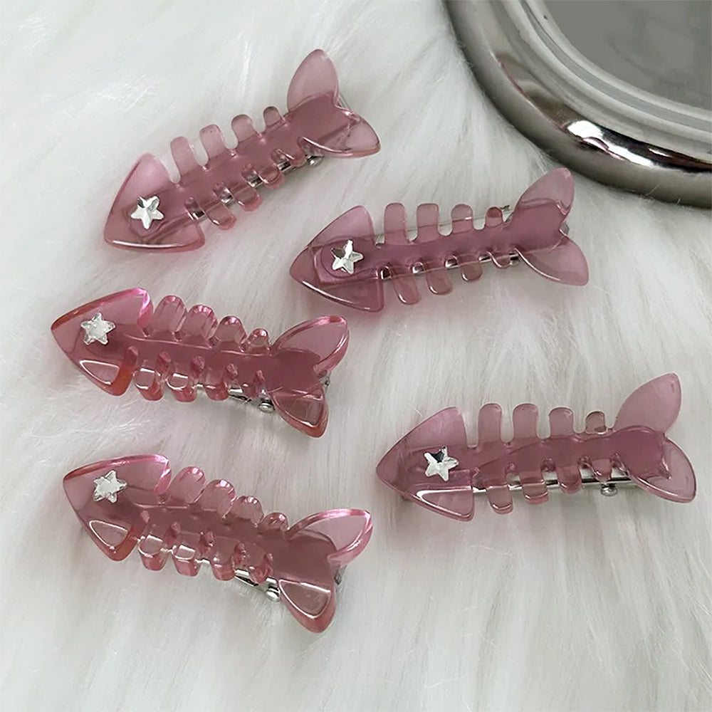 Pink Fish Bone Claw Clip