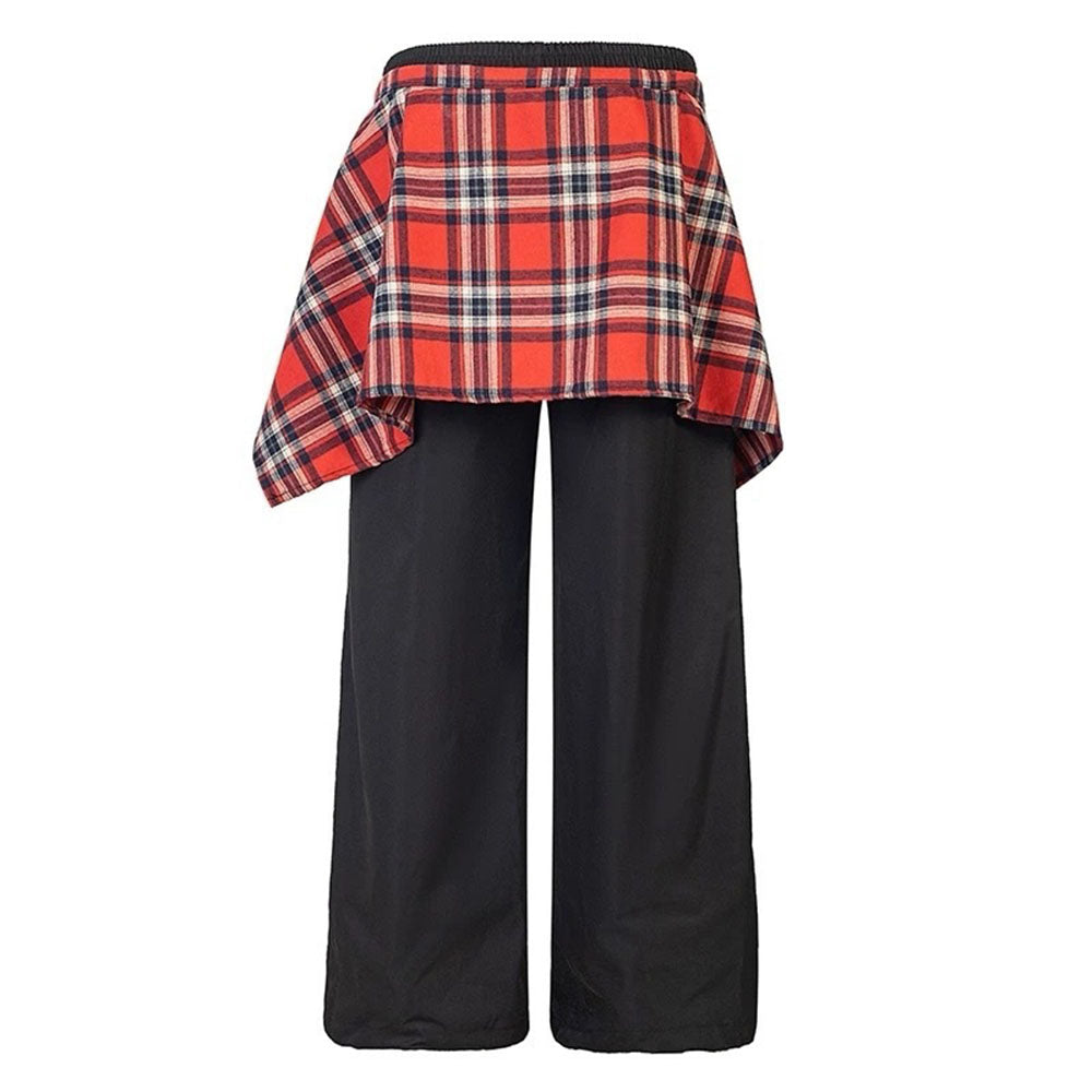 Plaid Shirt-Tied Baggy Trousers