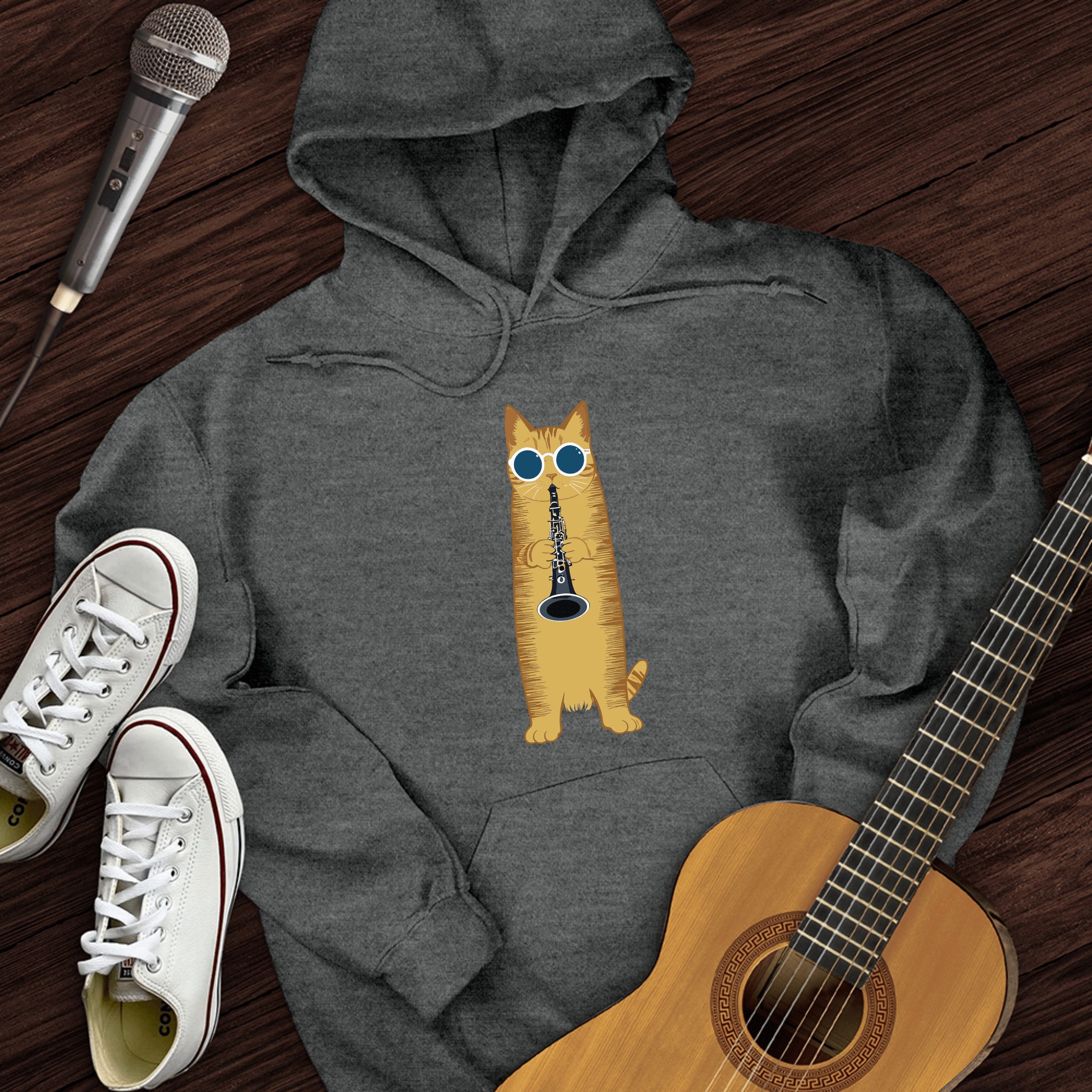 Cat Playing The Clarinet Hoodie