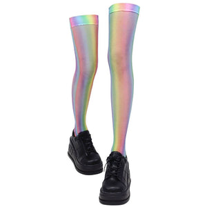 Iridescent Fishnet Knee-High Socks