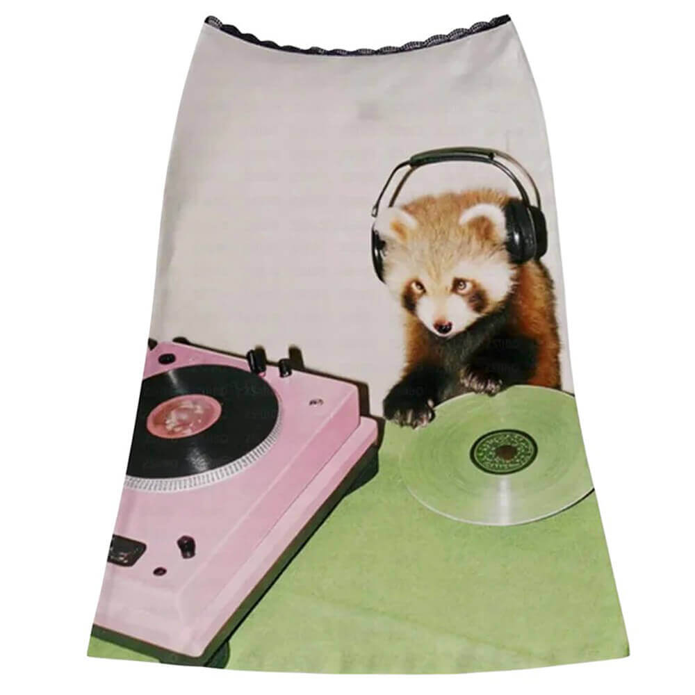 Red Panda DJ Print Midi Skirt