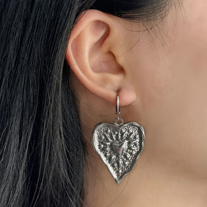 Silver Heart Coin Earrings