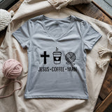 Jesus, Coffee and Yarn Lady V-neck