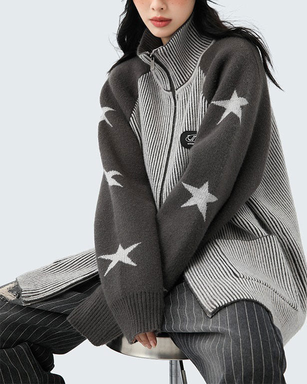 Star Girl Aesthetic Zip Up Sweater