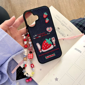 Strawberry Embroidery Denim iPhone Case