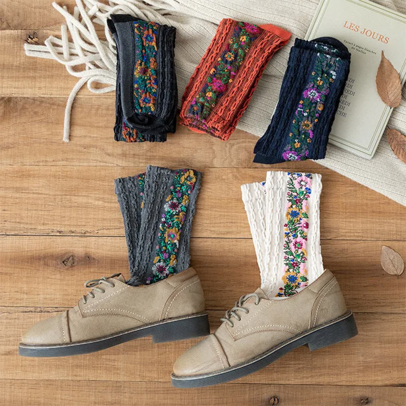 Vintage Embroidered Floral Socks