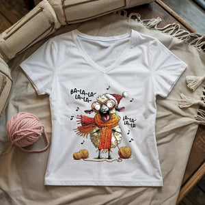 Fa-la-la Knitting Sheep Lady V-neck