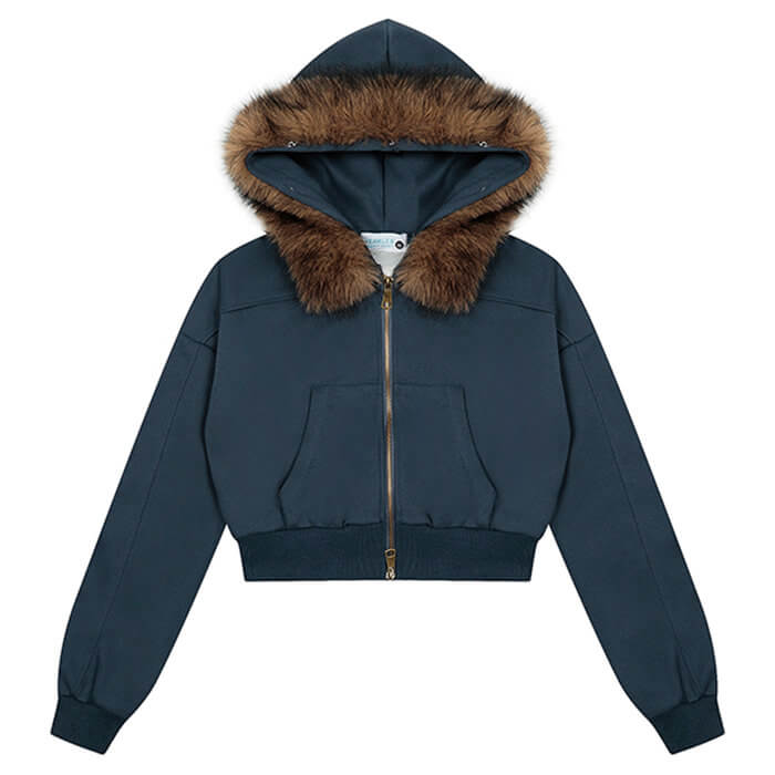 Y2K Aesthetic Cropped Fur Hoodie