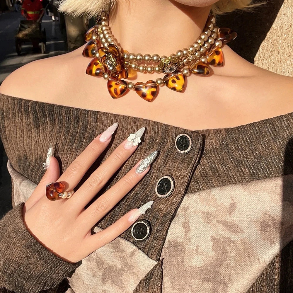 Y2K Leopard Heart Choker Necklace