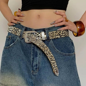 Y2K Rhinestone Leopard Belt